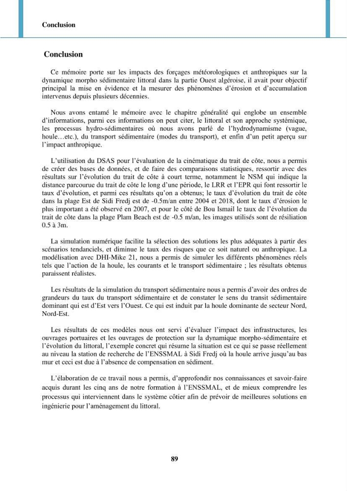 Impact des forçages météorologiques et anthropiques sur la dynamique morpho-sédimentaire du littoral Ouest Algérois