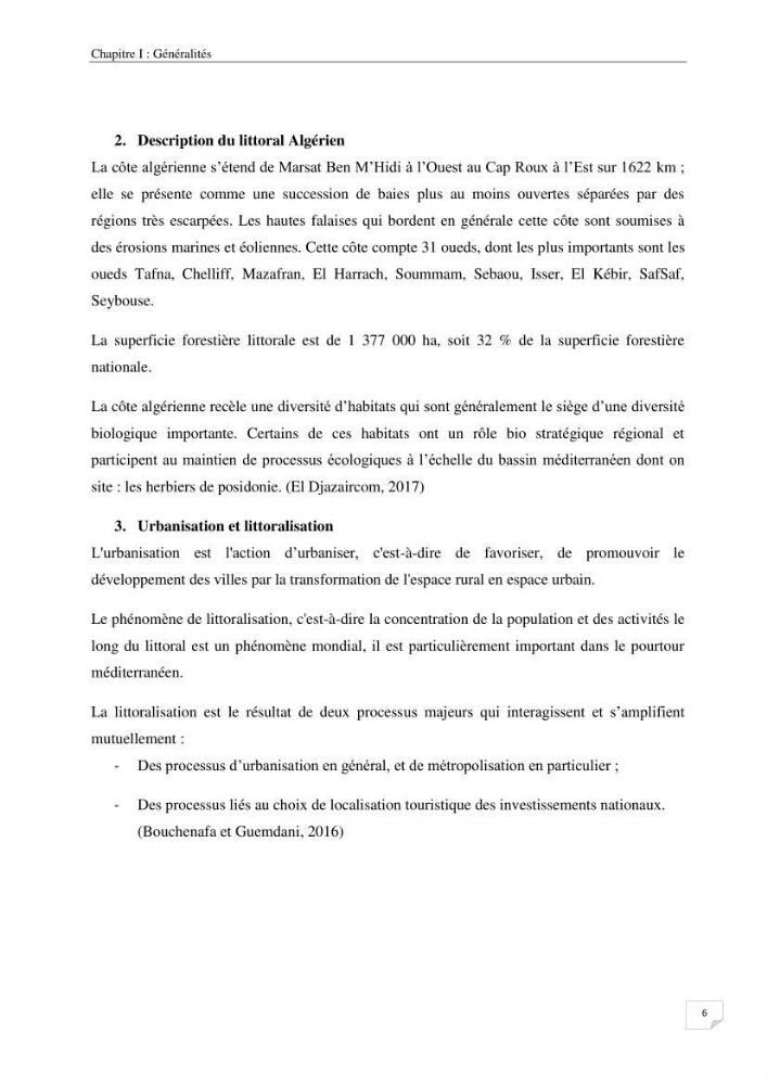 Effet de l\'urbanisation sur l\'évolution des côtes : cas de la baie de Chenoua