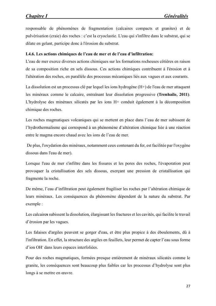 Comportement des formations géologiques de la zone côtière d\'El Marsa ( Alger) vis-a vis l\'érosion marine