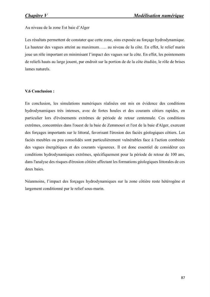 Comportement des formations géologiques de la zone côtière d\'El Marsa ( Alger) vis-a vis l\'érosion marine
