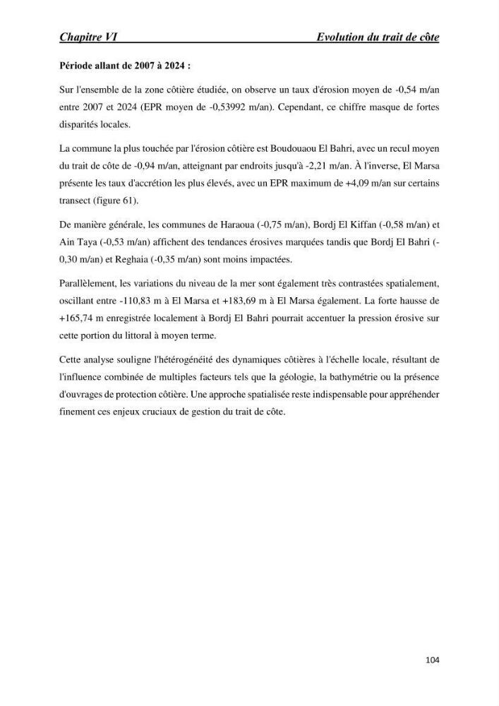 Comportement des formations géologiques de la zone côtière d\'El Marsa ( Alger) vis-a vis l\'érosion marine