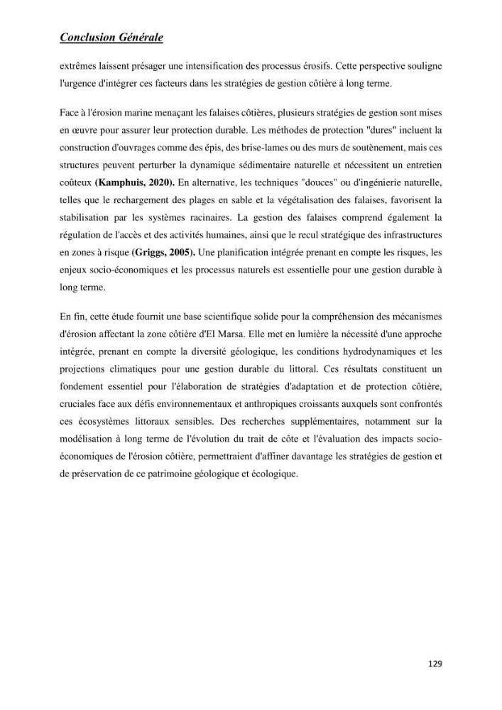 Comportement des formations géologiques de la zone côtière d\'El Marsa ( Alger) vis-a vis l\'érosion marine