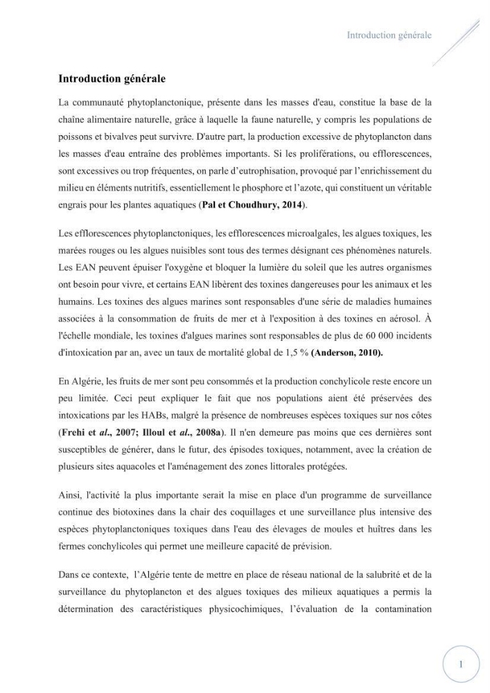 Contribution à l’étude du phytoplancton potentiellement toxique et/ ou nuisible au niveau d’une ferme conchylicole « CULTMARE » (Tipaza):