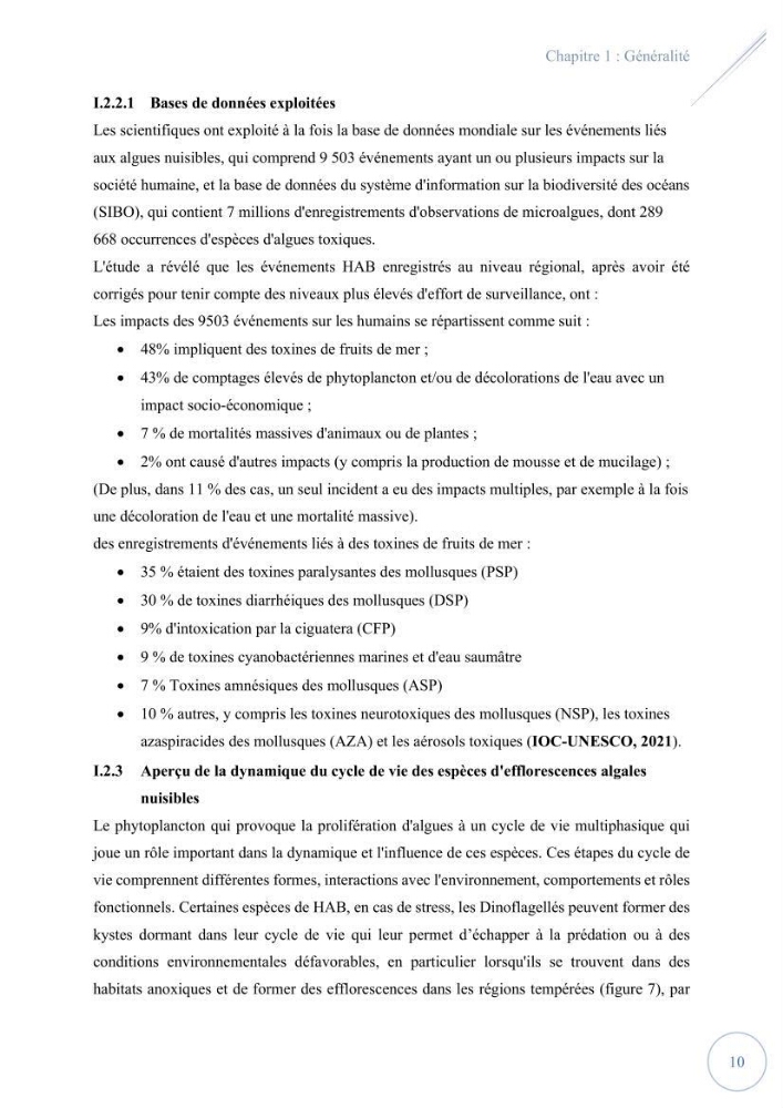 Contribution à l’étude du phytoplancton potentiellement toxique et/ ou nuisible au niveau d’une ferme conchylicole « CULTMARE » (Tipaza):