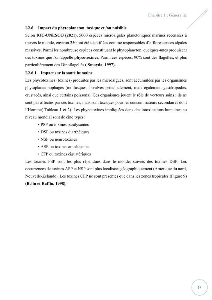 Contribution à l’étude du phytoplancton potentiellement toxique et/ ou nuisible au niveau d’une ferme conchylicole « CULTMARE » (Tipaza):