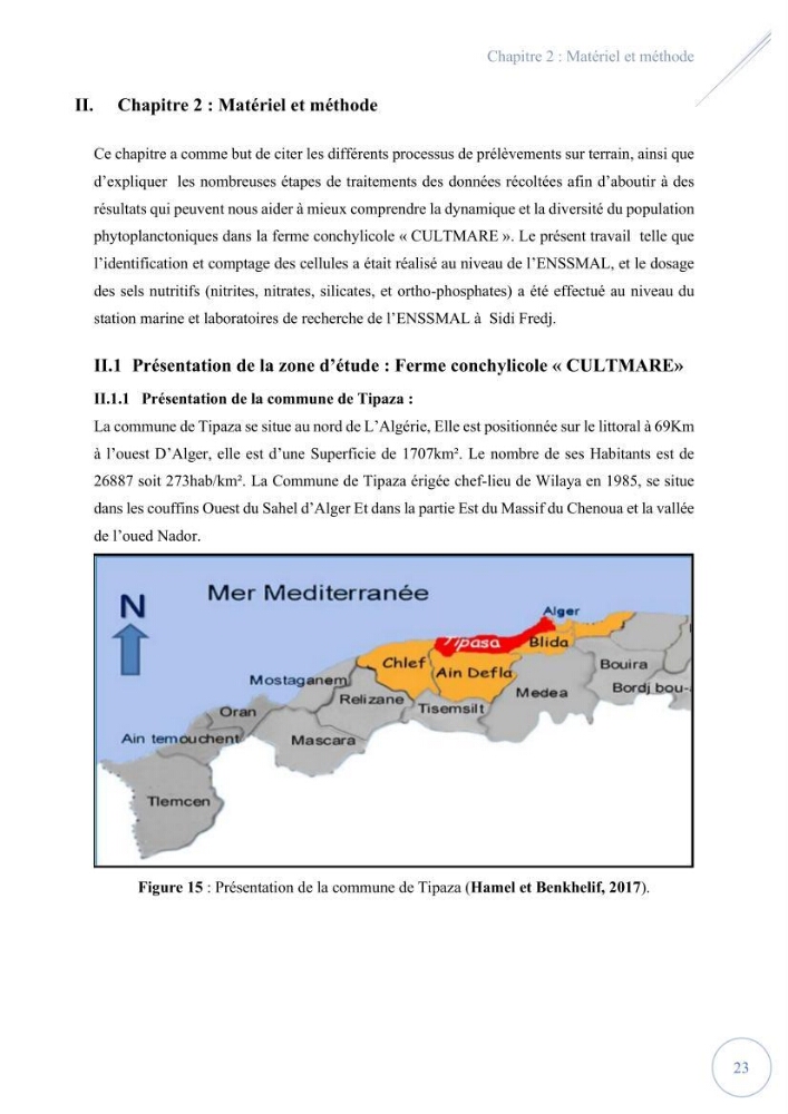Contribution à l’étude du phytoplancton potentiellement toxique et/ ou nuisible au niveau d’une ferme conchylicole « CULTMARE » (Tipaza):