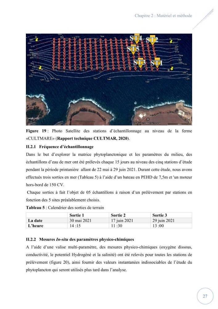 Contribution à l’étude du phytoplancton potentiellement toxique et/ ou nuisible au niveau d’une ferme conchylicole « CULTMARE » (Tipaza):