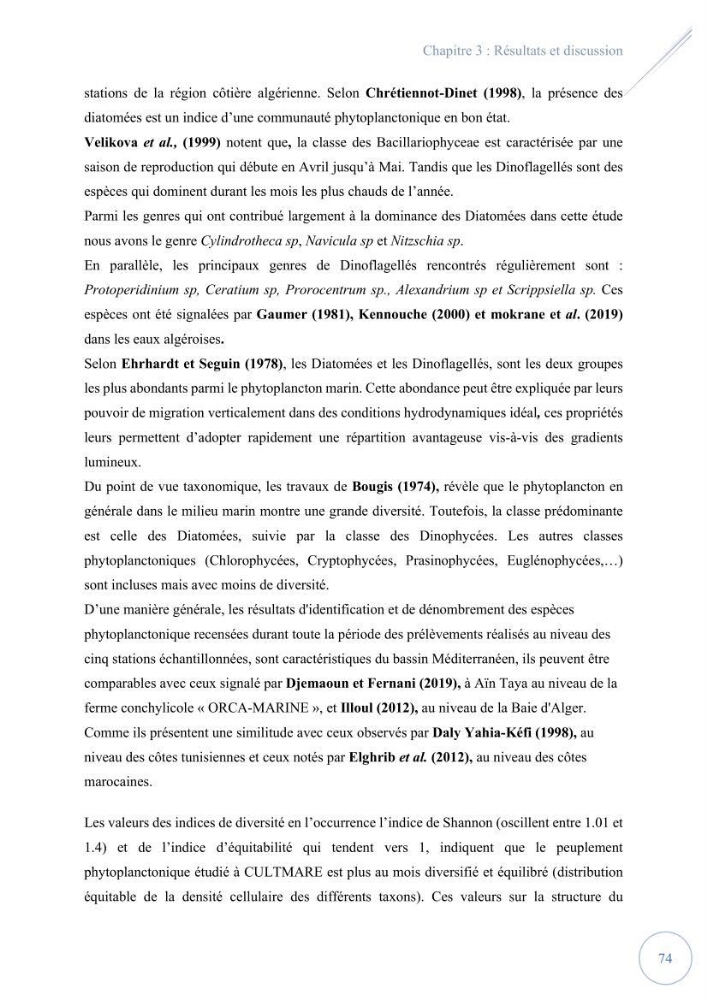 Contribution à l’étude du phytoplancton potentiellement toxique et/ ou nuisible au niveau d’une ferme conchylicole « CULTMARE » (Tipaza):