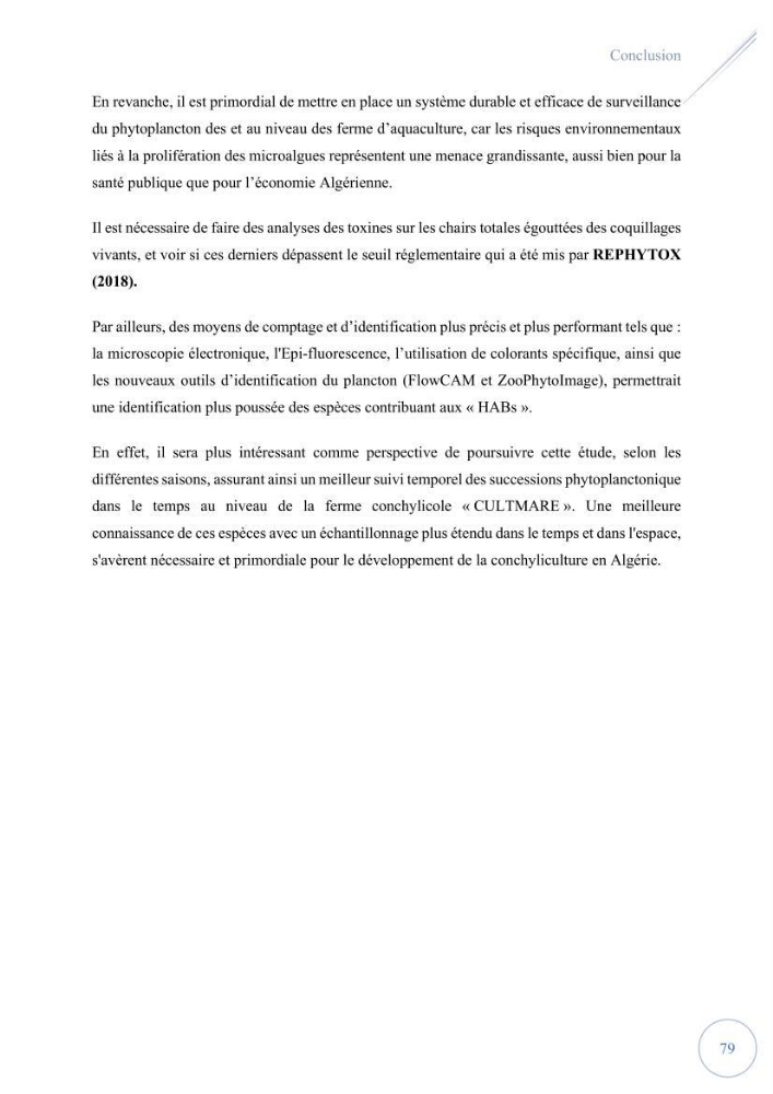 Contribution à l’étude du phytoplancton potentiellement toxique et/ ou nuisible au niveau d’une ferme conchylicole « CULTMARE » (Tipaza):
