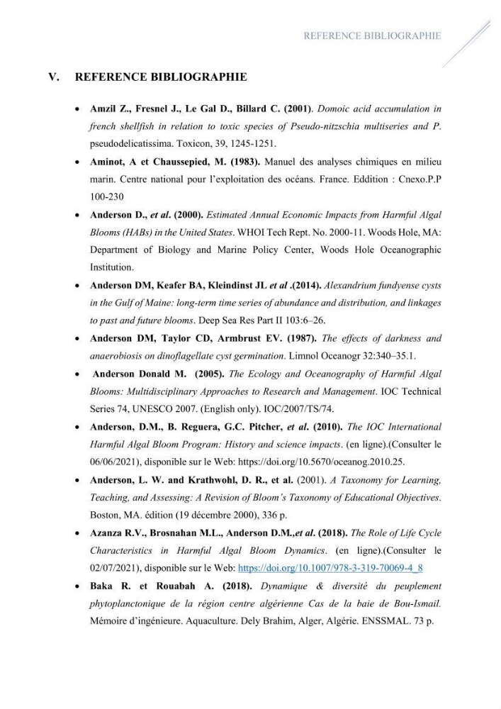 Contribution à l’étude du phytoplancton potentiellement toxique et/ ou nuisible au niveau d’une ferme conchylicole « CULTMARE » (Tipaza):