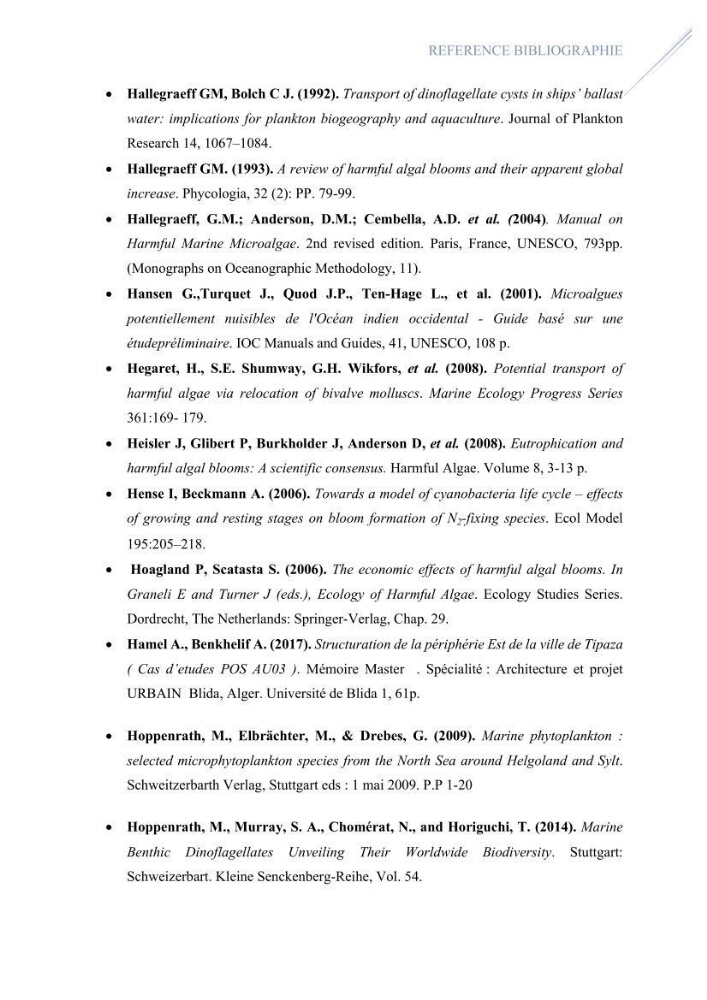 Contribution à l’étude du phytoplancton potentiellement toxique et/ ou nuisible au niveau d’une ferme conchylicole « CULTMARE » (Tipaza):