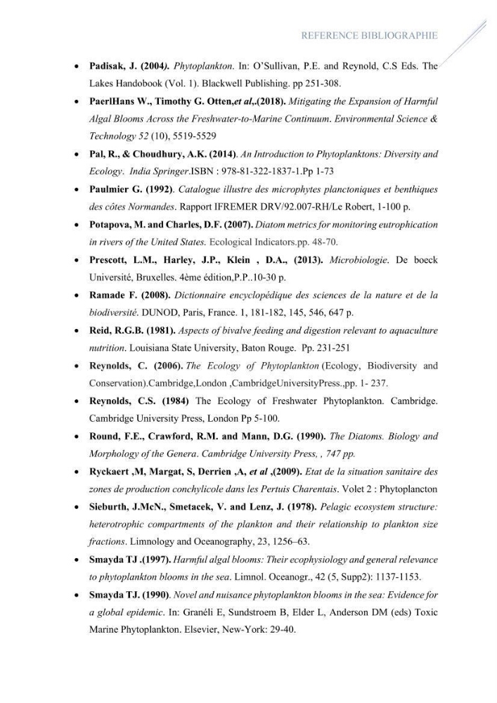 Contribution à l’étude du phytoplancton potentiellement toxique et/ ou nuisible au niveau d’une ferme conchylicole « CULTMARE » (Tipaza):