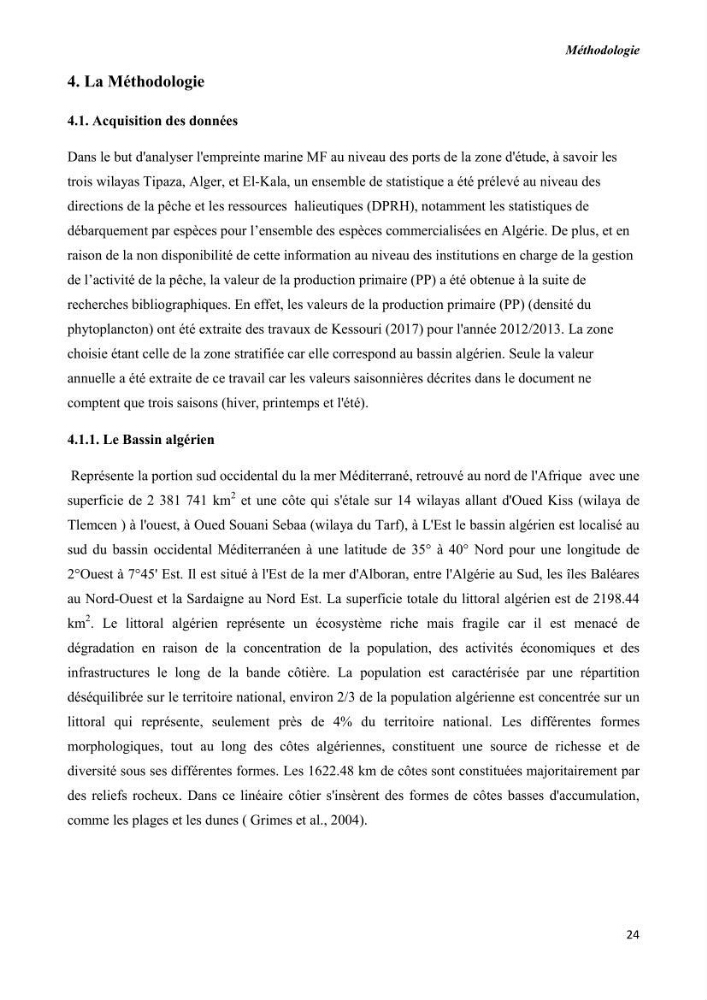 Estimation de la production primaire nécessaire pour soutenir la pêche durable en Algérie
