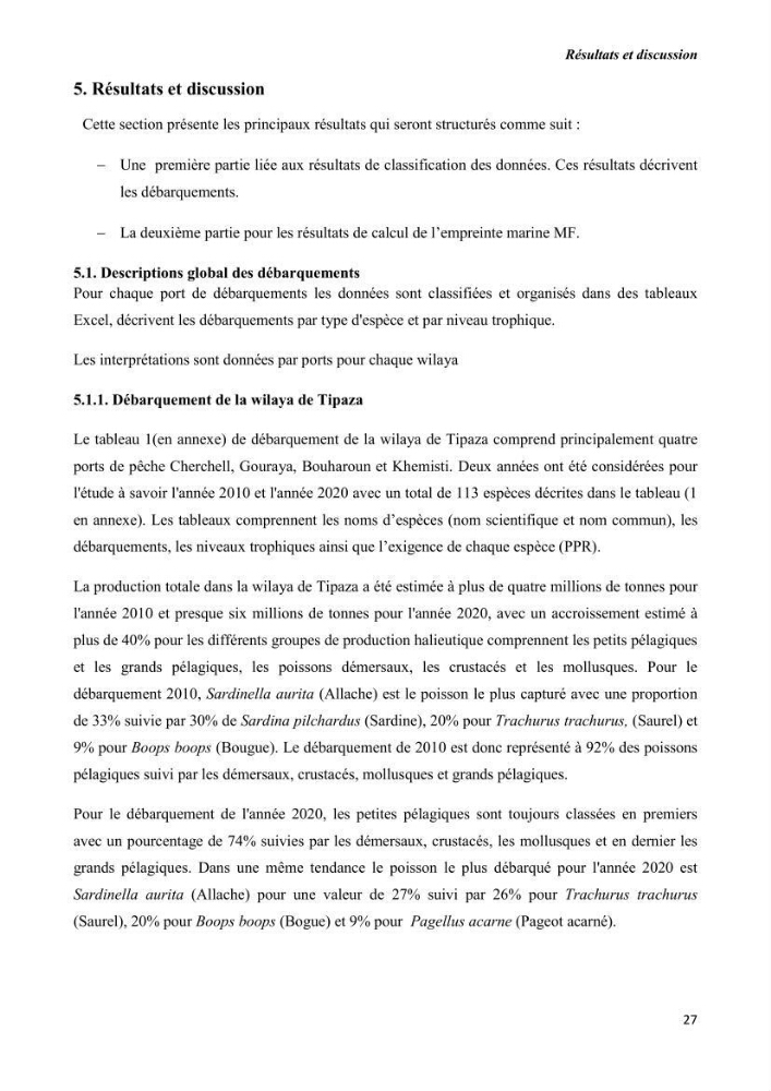 Estimation de la production primaire nécessaire pour soutenir la pêche durable en Algérie
