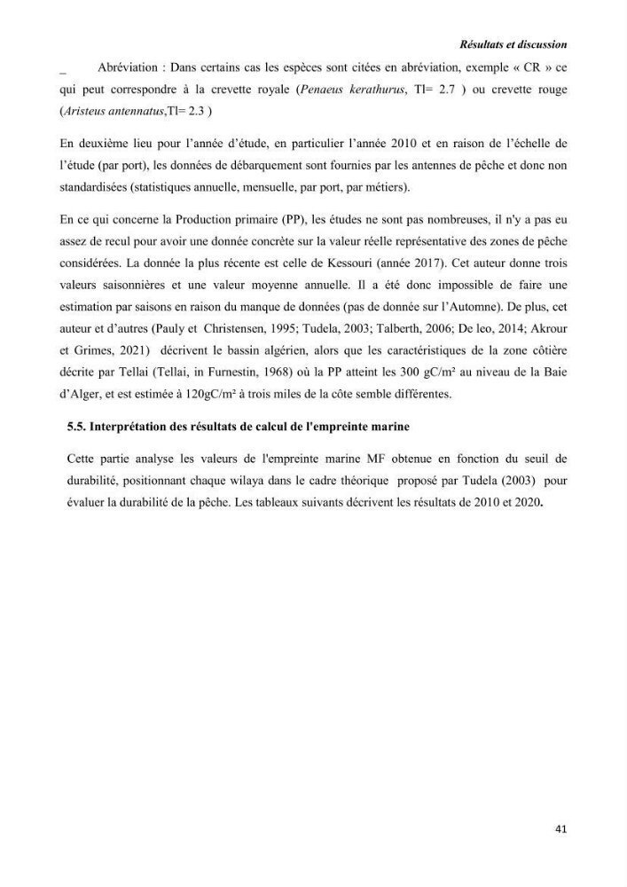 Estimation de la production primaire nécessaire pour soutenir la pêche durable en Algérie