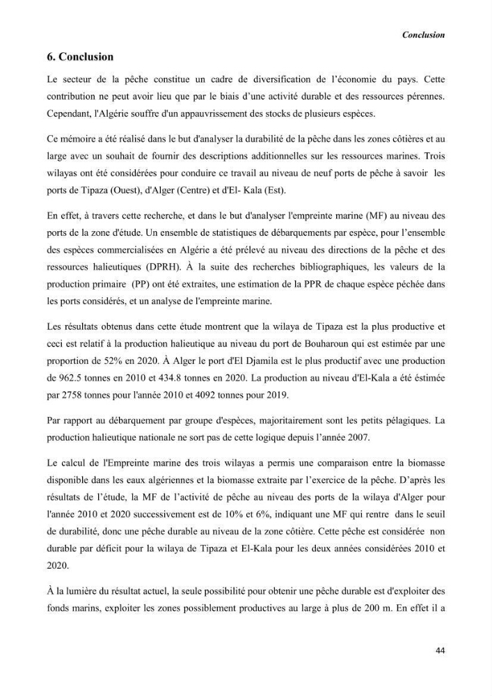 Estimation de la production primaire nécessaire pour soutenir la pêche durable en Algérie
