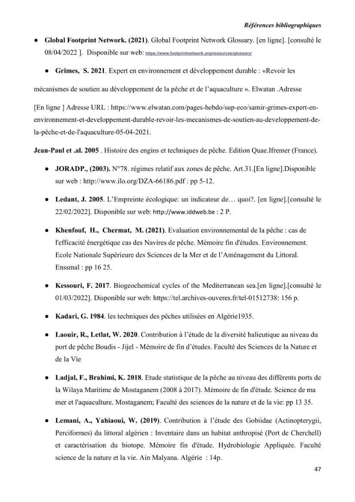 Estimation de la production primaire nécessaire pour soutenir la pêche durable en Algérie