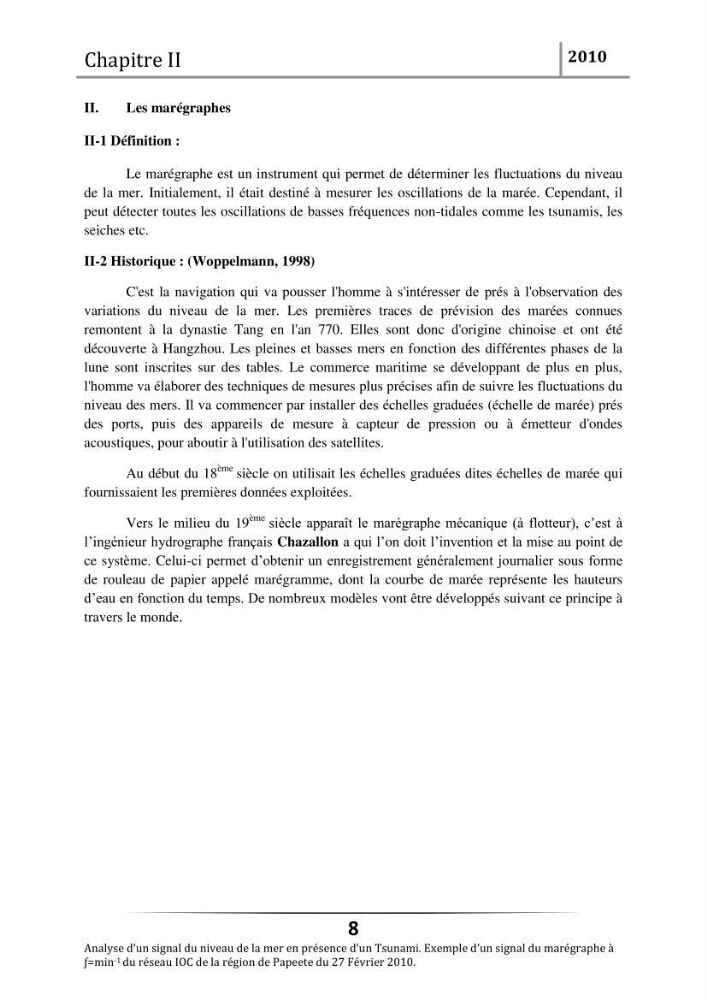 Analyse d\'un signal du niveau de la mer en présence d\'un Tsunami