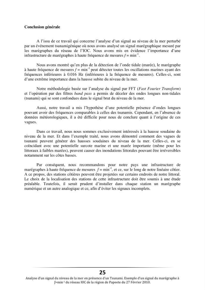 Analyse d\'un signal du niveau de la mer en présence d\'un Tsunami