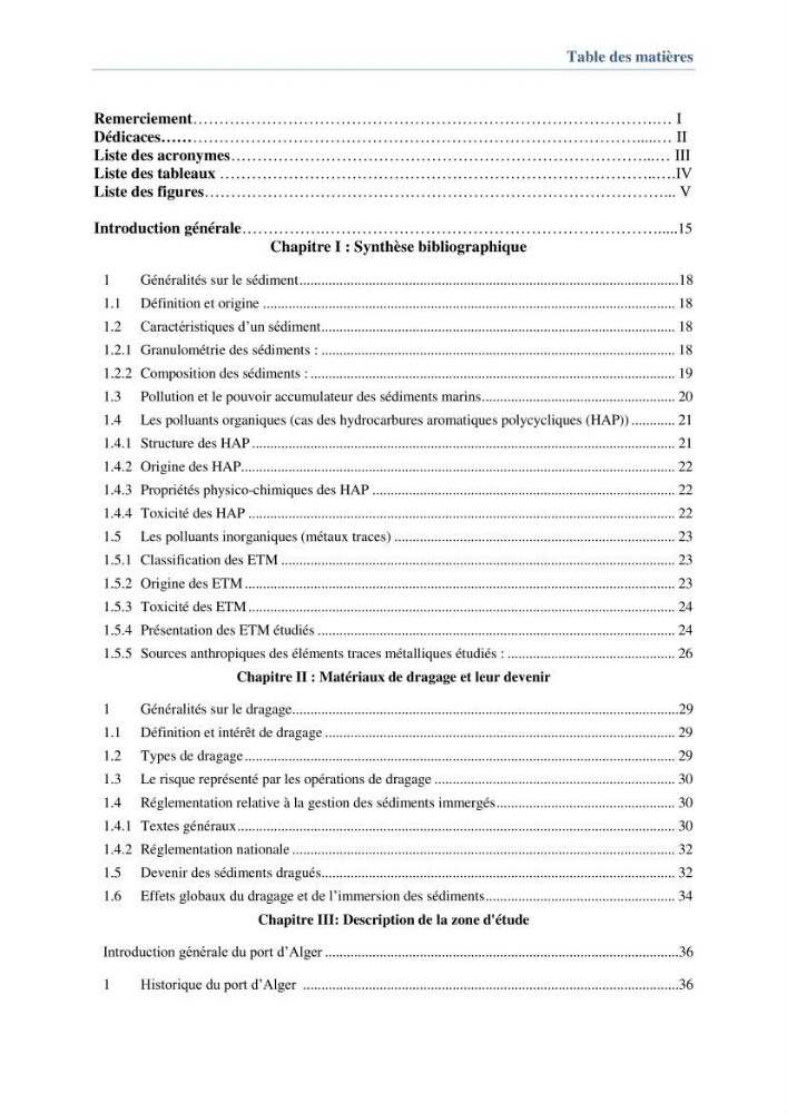 Contribution à l\'évaluation de l\'état de pollution du sédiment superficiel du port d\'Alger en cas d\'une opération de dragage: