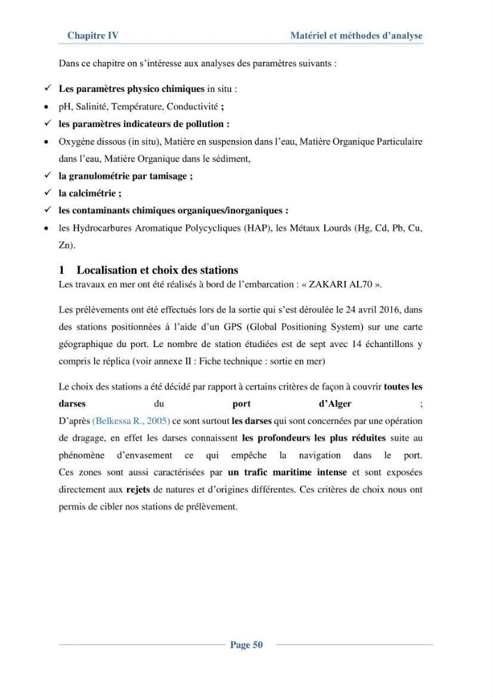 Contribution à l\'évaluation de l\'état de pollution du sédiment superficiel du port d\'Alger en cas d\'une opération de dragage: