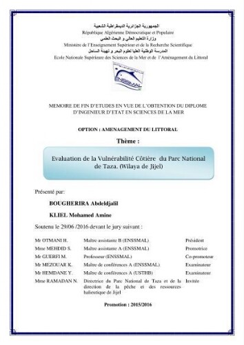 Evaluation de la vulnérabilité côtière du Parc National de Taza (wilaya de Jijel): Evaluation de la vulnérabilité côtière du Parc National de Taza (wilaya de Jijel):
