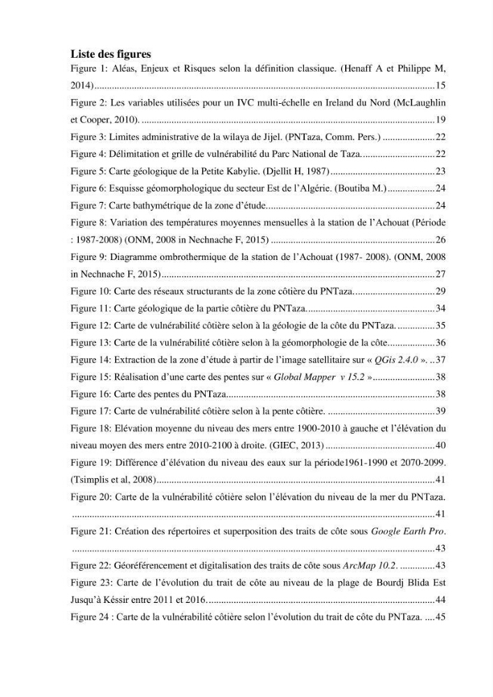 Evaluation de la vulnérabilité côtière du Parc National de Taza (wilaya de Jijel):