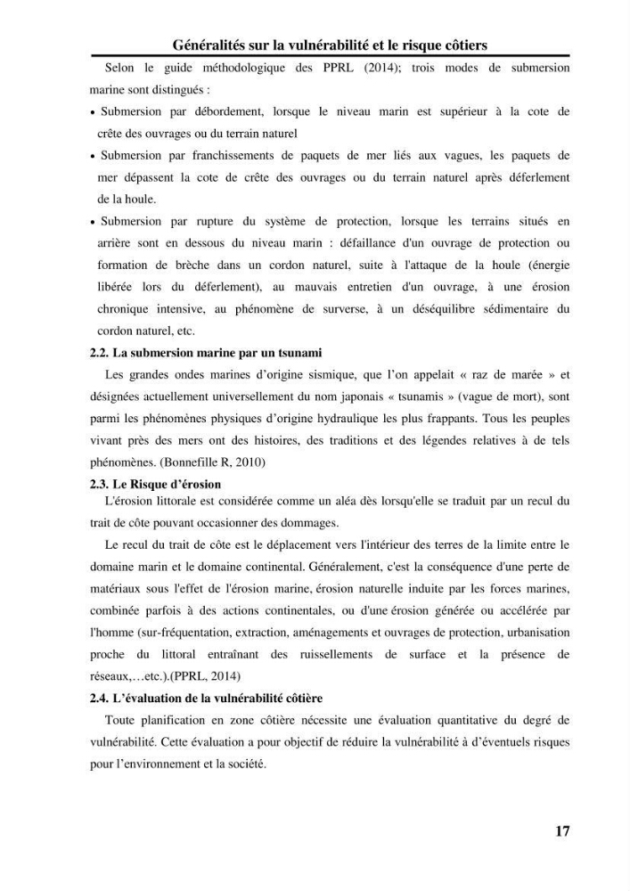 Evaluation de la vulnérabilité côtière du Parc National de Taza (wilaya de Jijel):