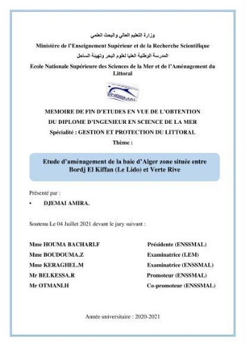 Etude d’aménagement de la baie d’Alger zone située entre Bordj El Kiffan (Le Lido) et Verte Rive Etude d’aménagement de la baie d’Alger zone située entre Bordj El Kiffan (Le Lido) et Verte Rive