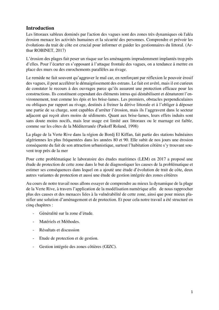 Etude d’aménagement de la baie d’Alger zone située entre Bordj El Kiffan (Le Lido) et Verte Rive