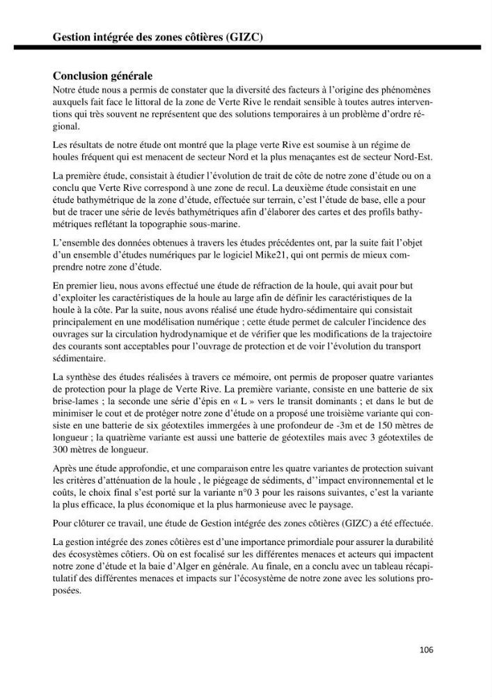 Etude d’aménagement de la baie d’Alger zone située entre Bordj El Kiffan (Le Lido) et Verte Rive