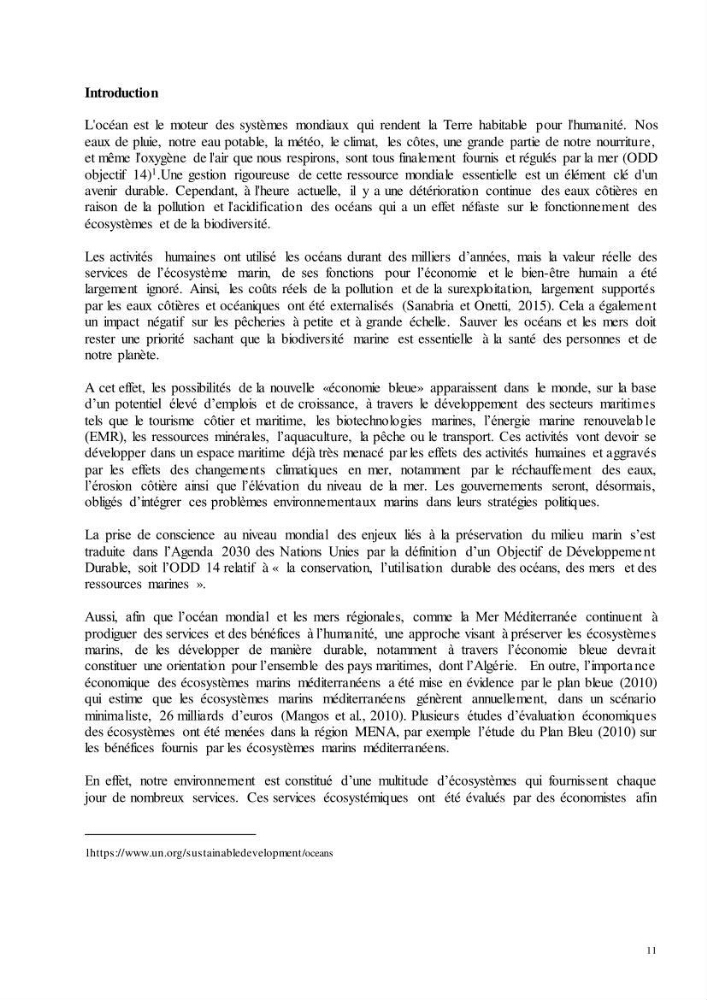 Analyse du cadre de l\'économie bleue et de la planification de l\'espace maritime en Algérie :cas de la zone marine et côtière de la wilaya d\'Alger