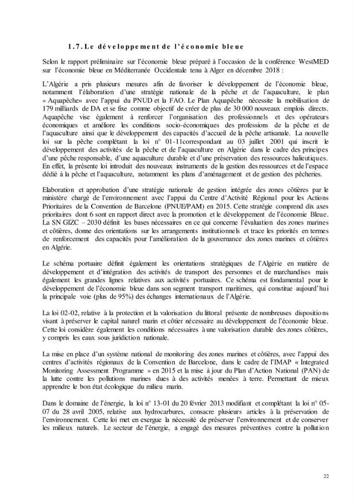 Analyse du cadre de l\'économie bleue et de la planification de l\'espace maritime en Algérie :cas de la zone marine et côtière de la wilaya d\'Alger