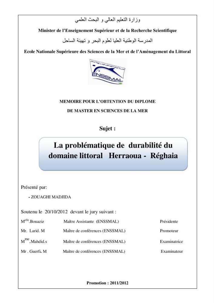 La problématique de durabilité du domaine littoral Herraoua- Réghaia