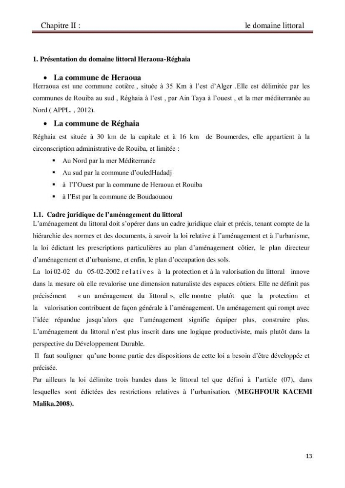 La problématique de durabilité du domaine littoral Herraoua- Réghaia