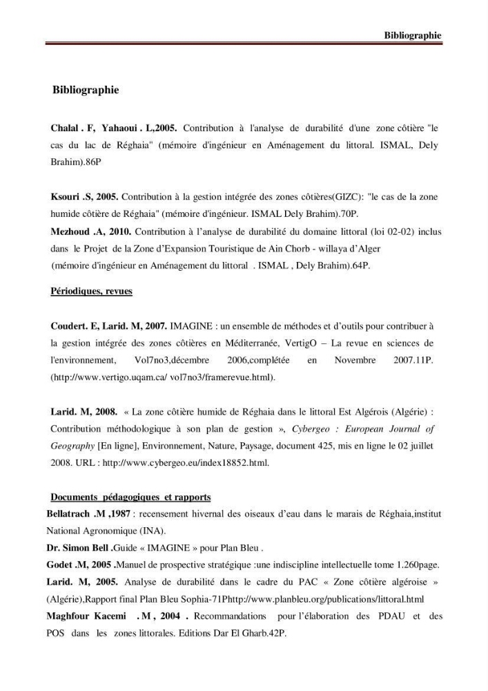 La problématique de durabilité du domaine littoral Herraoua- Réghaia