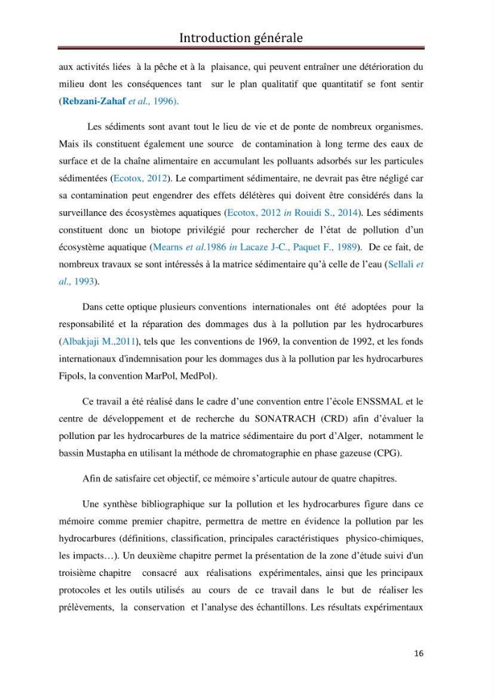 Etat de la pollution par les hydrocarbures du sédiment superficiel dans le port d\'Alger