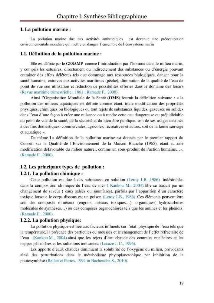 Etat de la pollution par les hydrocarbures du sédiment superficiel dans le port d\'Alger