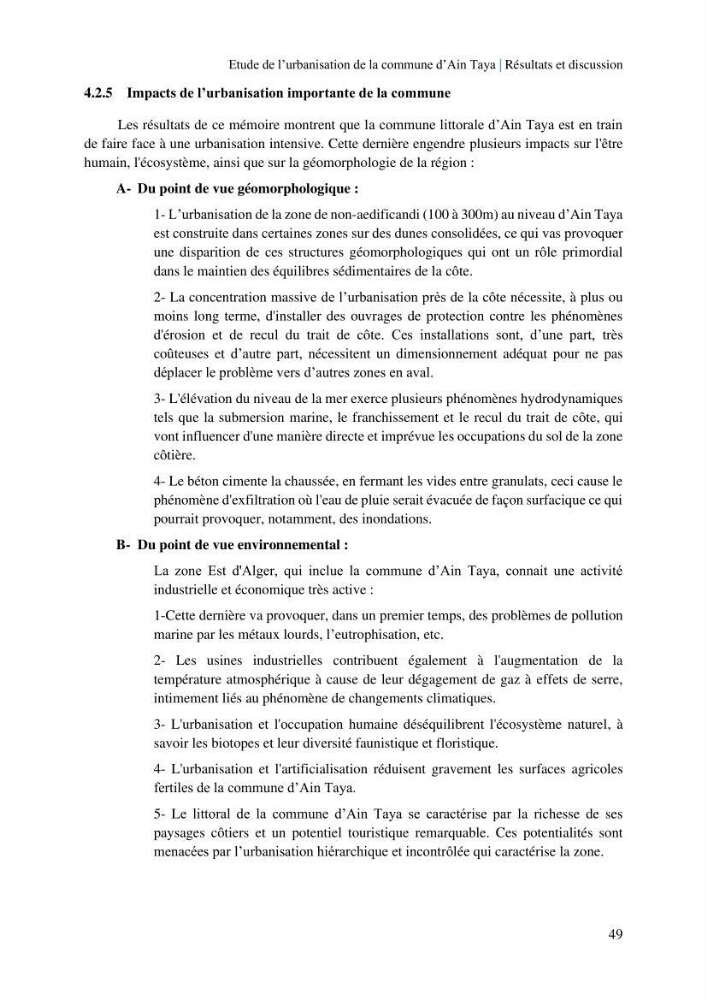 Etude de l’urbanisation de la commune d’Ain Taya et estimation de son évolution spatio-temporelle Combinaison entre techniques de SIG et de télédétection