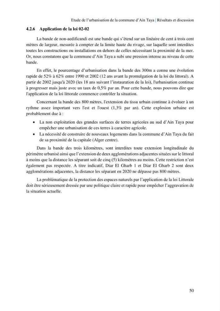 Etude de l’urbanisation de la commune d’Ain Taya et estimation de son évolution spatio-temporelle Combinaison entre techniques de SIG et de télédétection