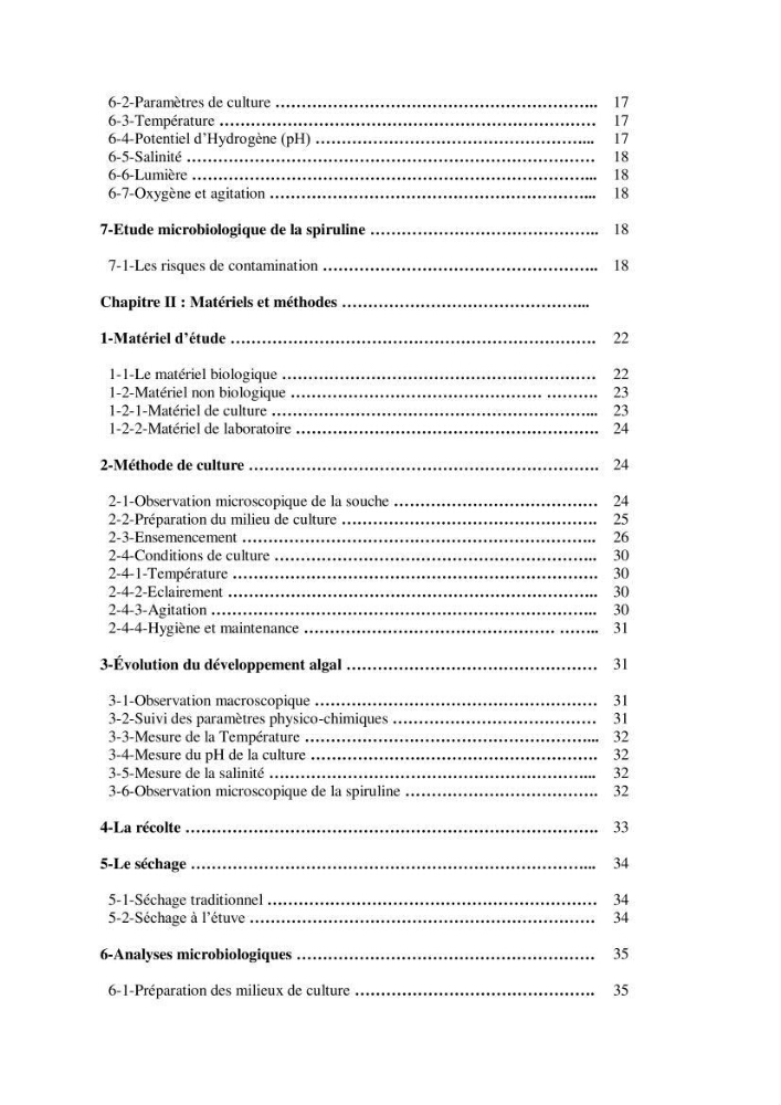 Production, analyse et valorisation de microalgues (Spiruline)