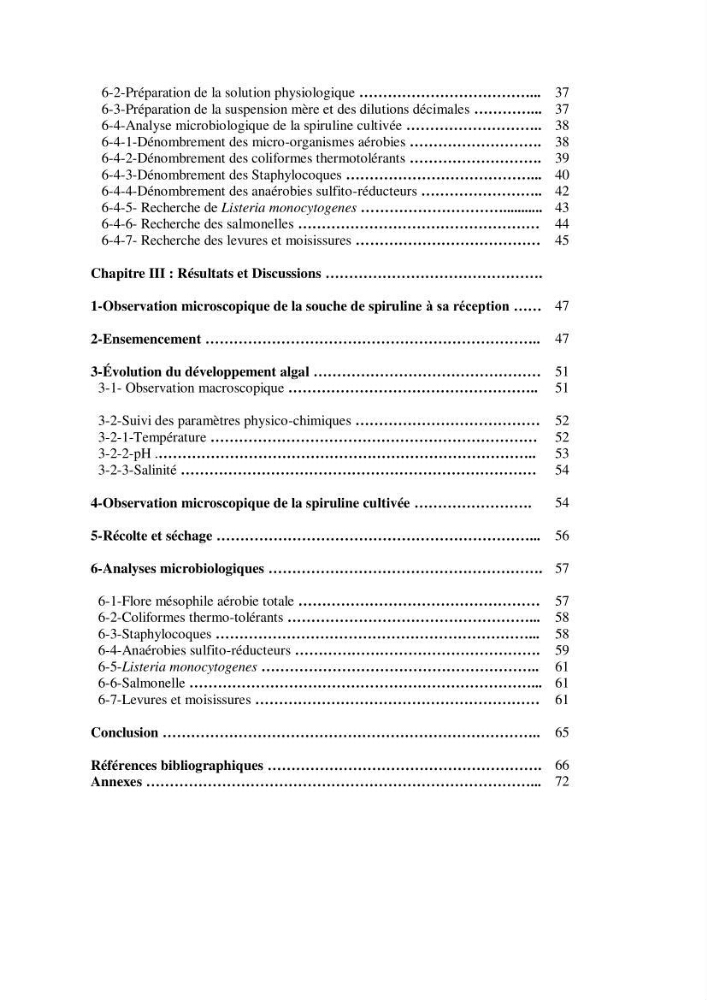 Production, analyse et valorisation de microalgues (Spiruline)