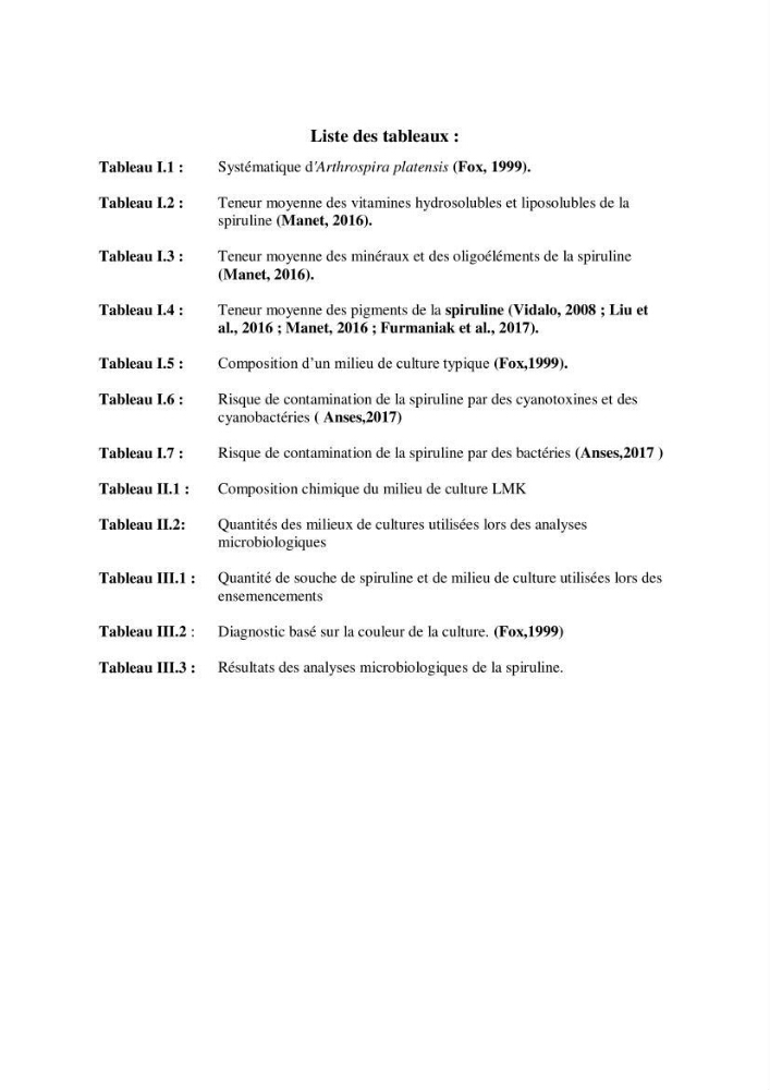 Production, analyse et valorisation de microalgues (Spiruline)