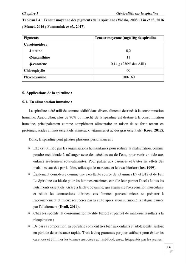 Production, analyse et valorisation de microalgues (Spiruline)
