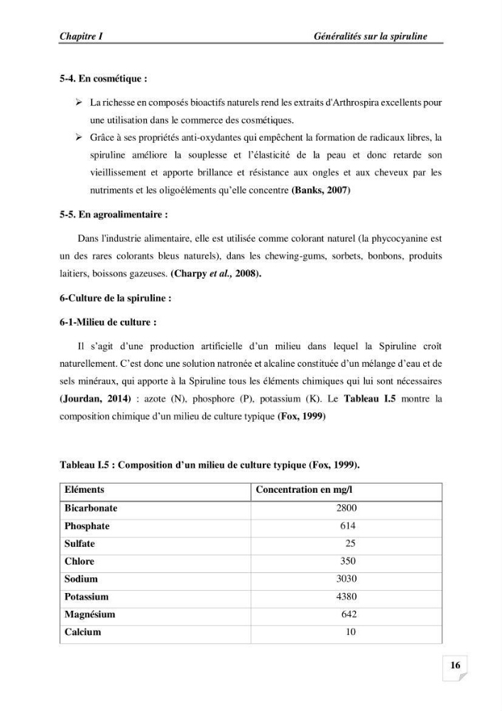 Production, analyse et valorisation de microalgues (Spiruline)