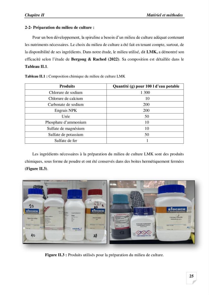 Production, analyse et valorisation de microalgues (Spiruline)