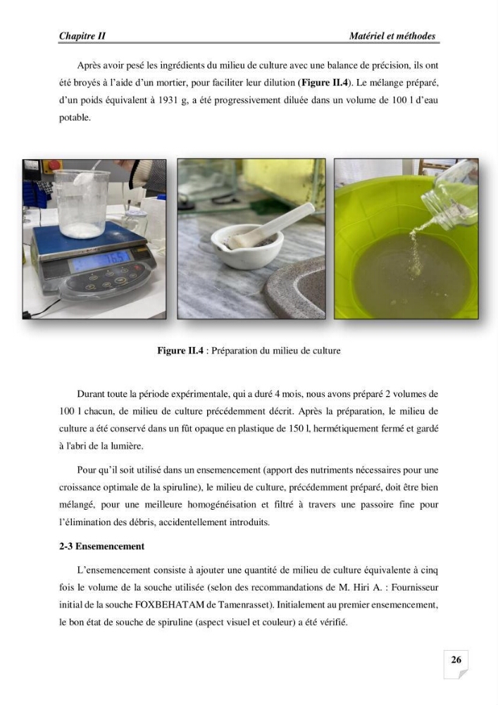 Production, analyse et valorisation de microalgues (Spiruline)
