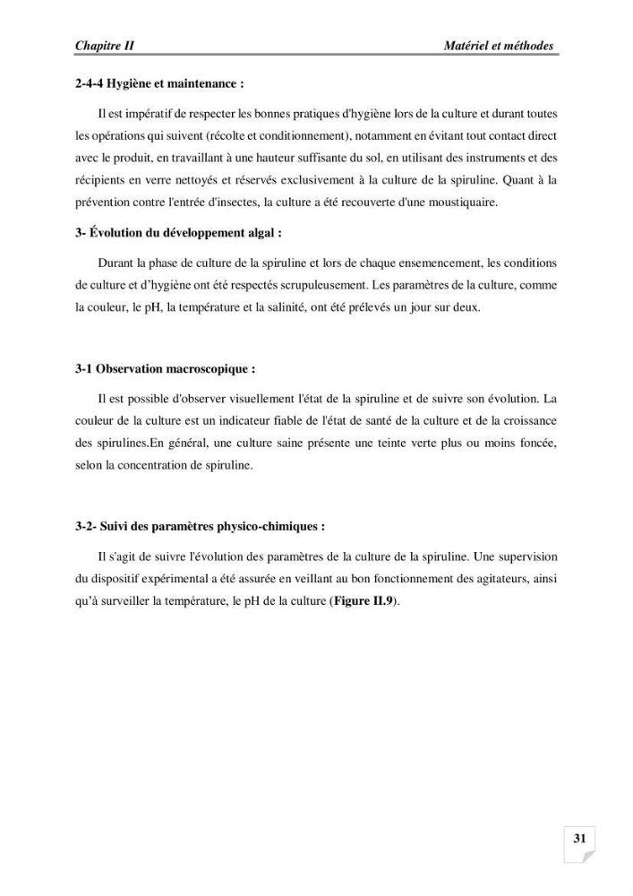 Production, analyse et valorisation de microalgues (Spiruline)