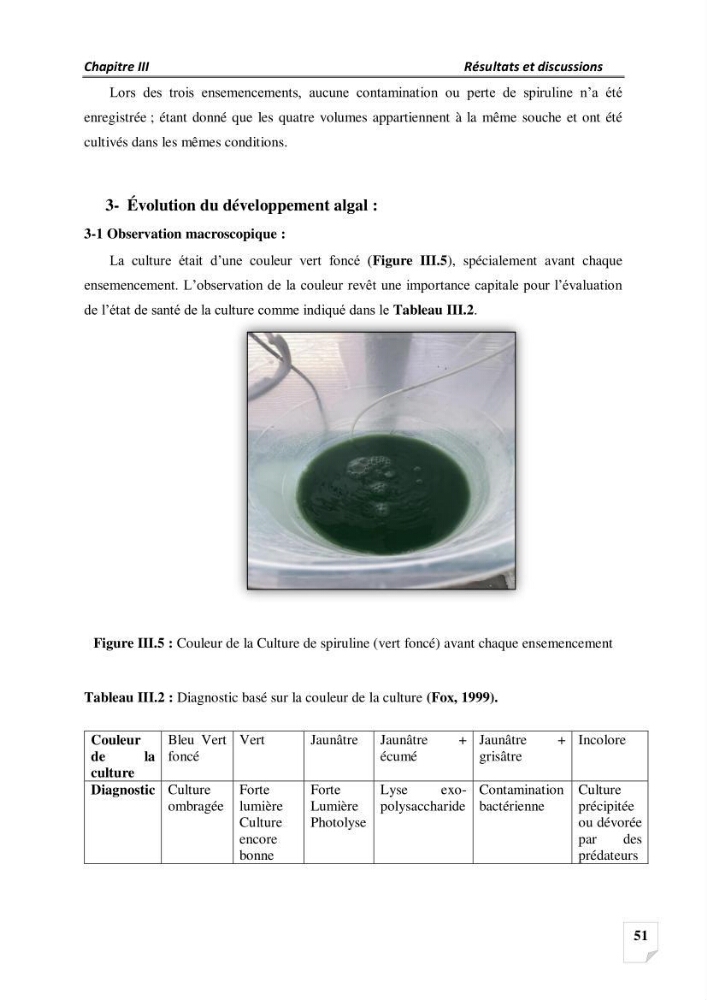 Production, analyse et valorisation de microalgues (Spiruline)