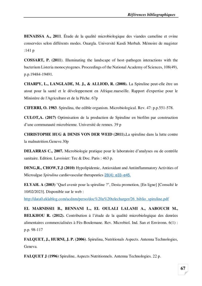 Production, analyse et valorisation de microalgues (Spiruline)